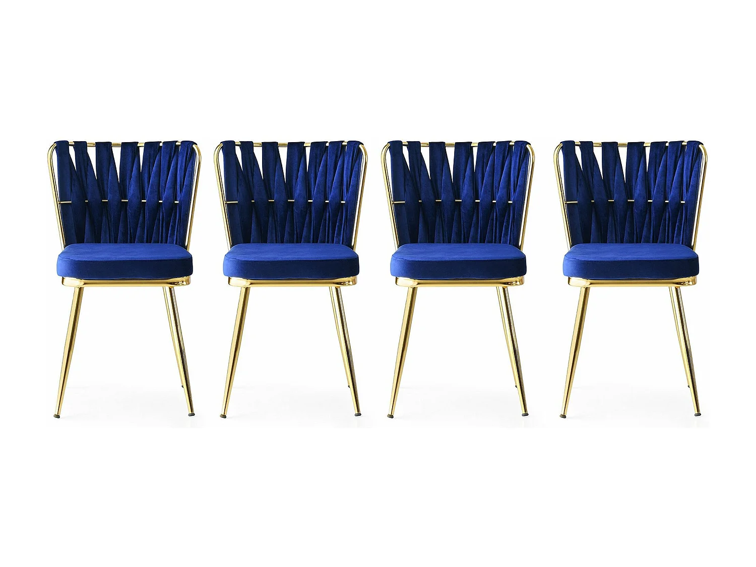 Lot de 4 chaises Scribe Métal Or et Velours Bleu marine