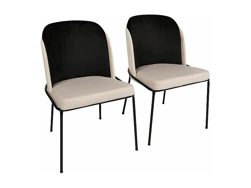 Lot de 2 chaises Kymil Métal Noir et Velours Noir et Blanc crème