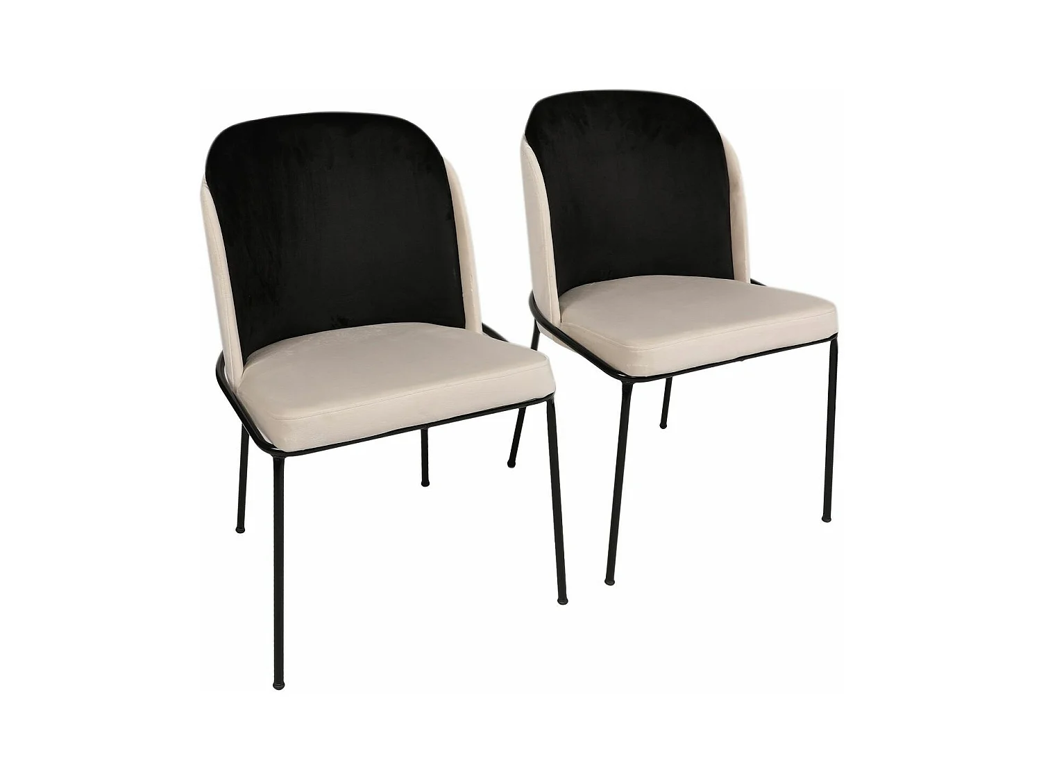 Lot de 2 chaises Kymil Métal Noir et Velours Noir et Blanc crème
