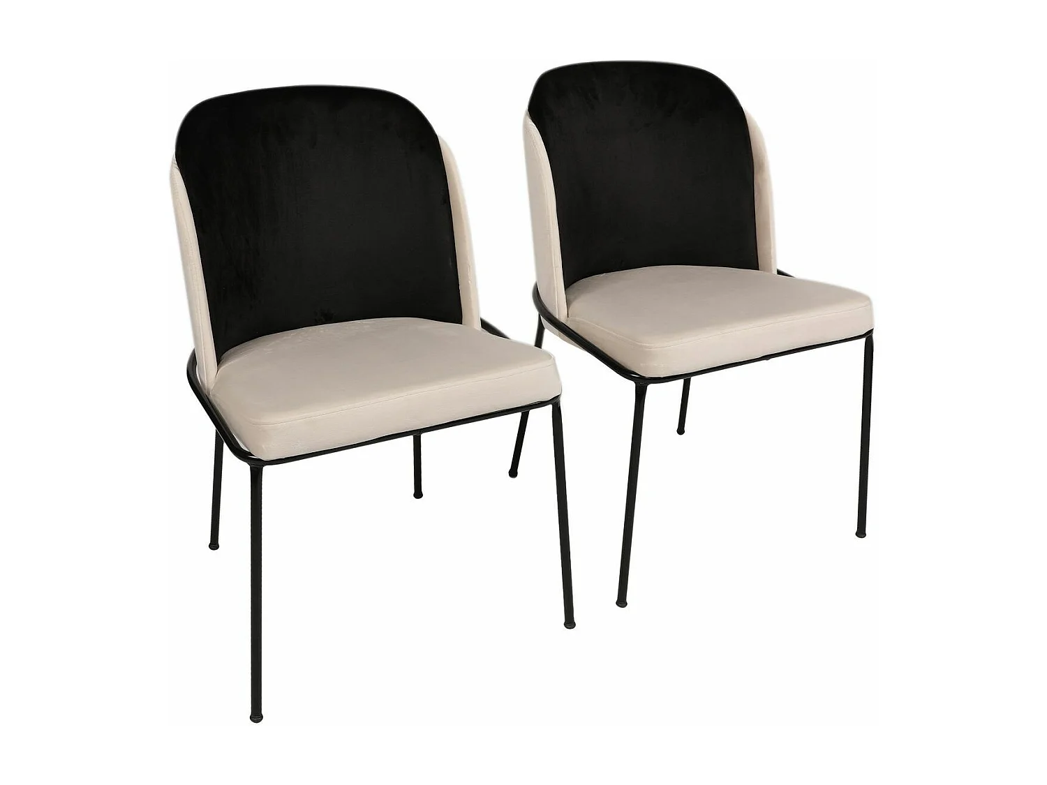 Kareen design stoel met zwart en crème fluwelen zitting en zwart metalen poten - Set van 2