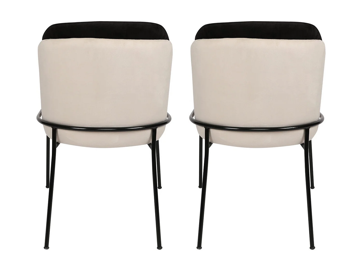 Kareen design stoel met zwart en crème fluwelen zitting en zwart metalen poten - Set van 2
