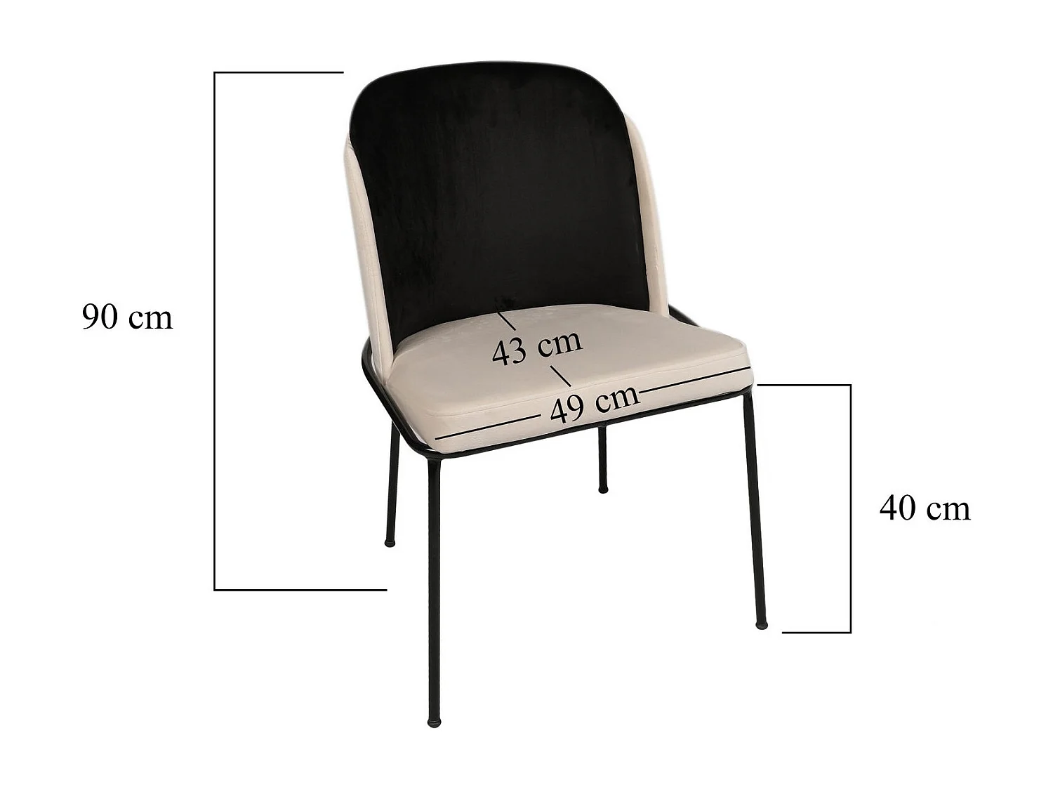 Kareen design stoel met zwart en crème fluwelen zitting en zwart metalen poten - Set van 2