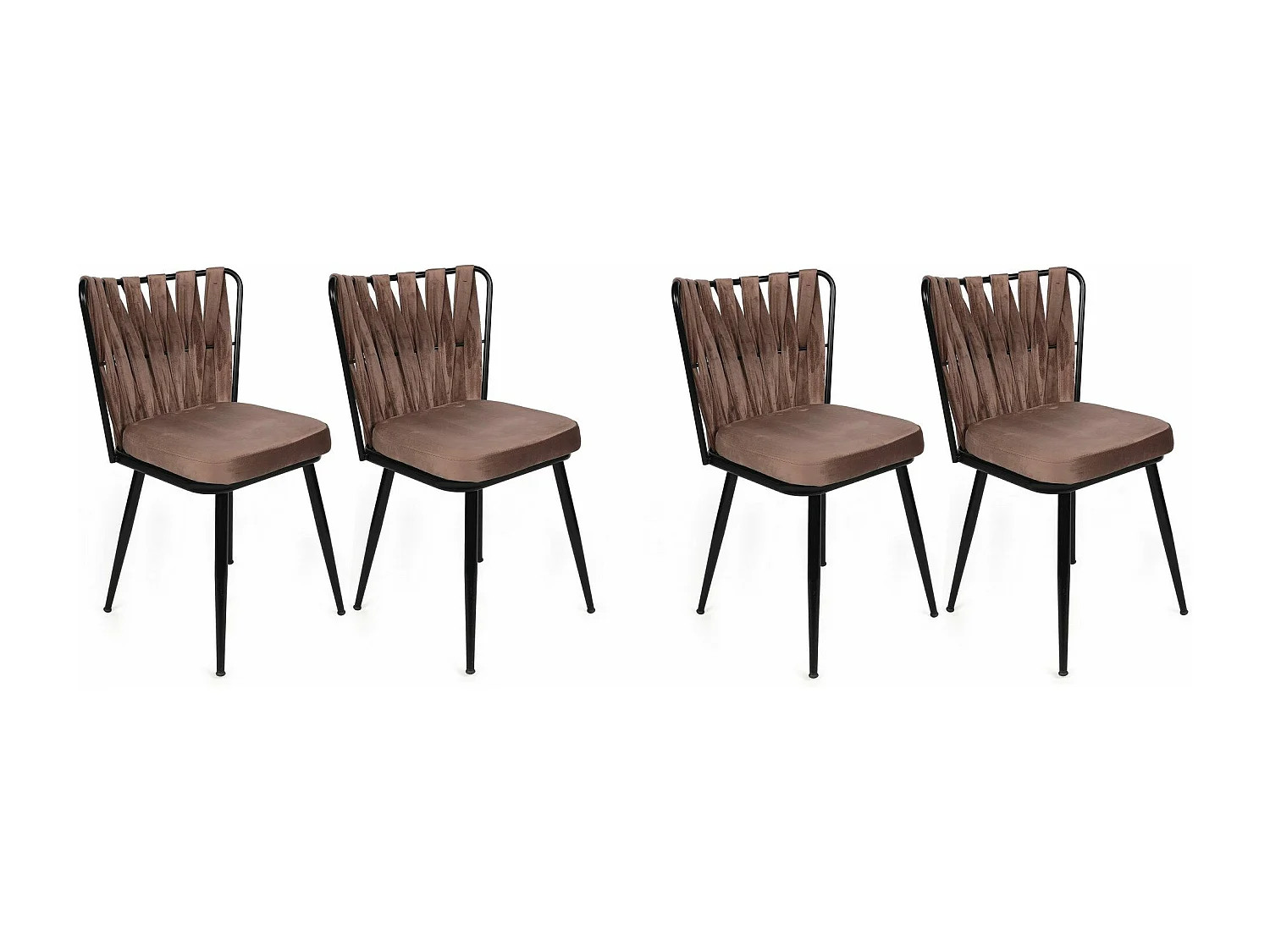 Lot de 4 chaises Scribe Métal Noir et Velours Marron clair
