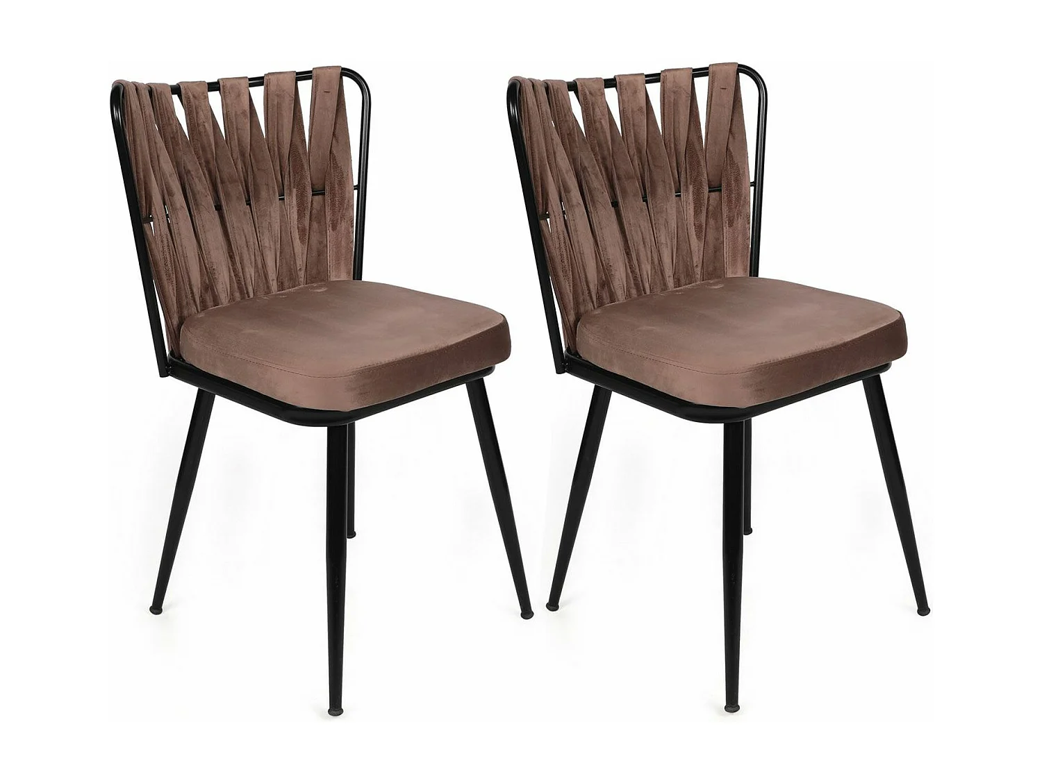 Lot de 4 chaises Scribe Métal Noir et Velours Marron clair