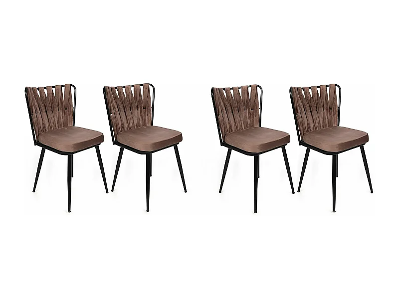 Lot de 4 chaises Scribe Métal Noir et Velours Marron clair