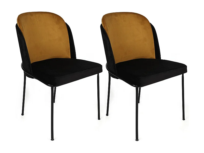 Lot de 2 chaises Kymil Métal Noir et Velours Or et Noir