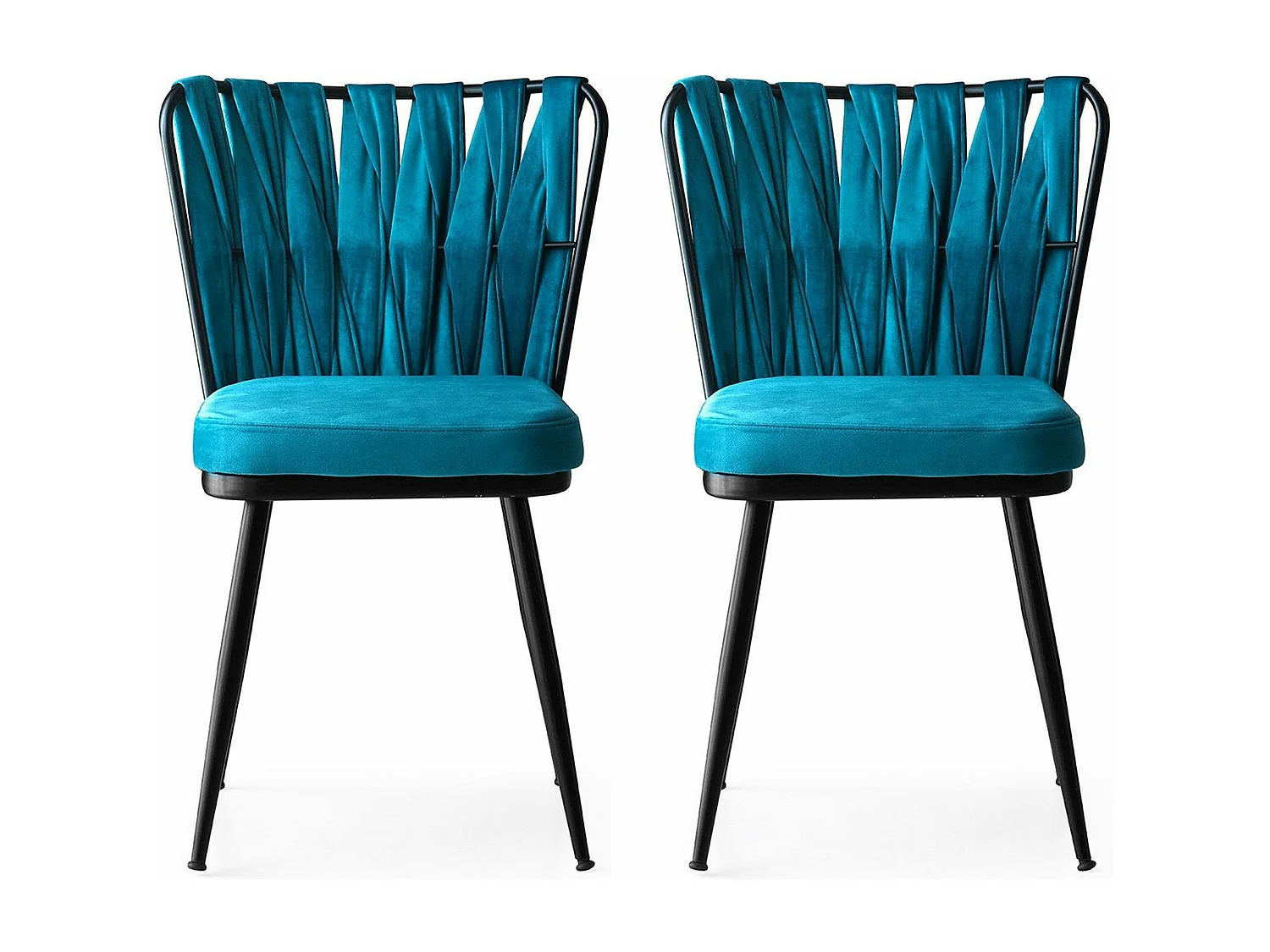 Lot de 2 chaises Scribe Métal Noir et Velours Turquoise