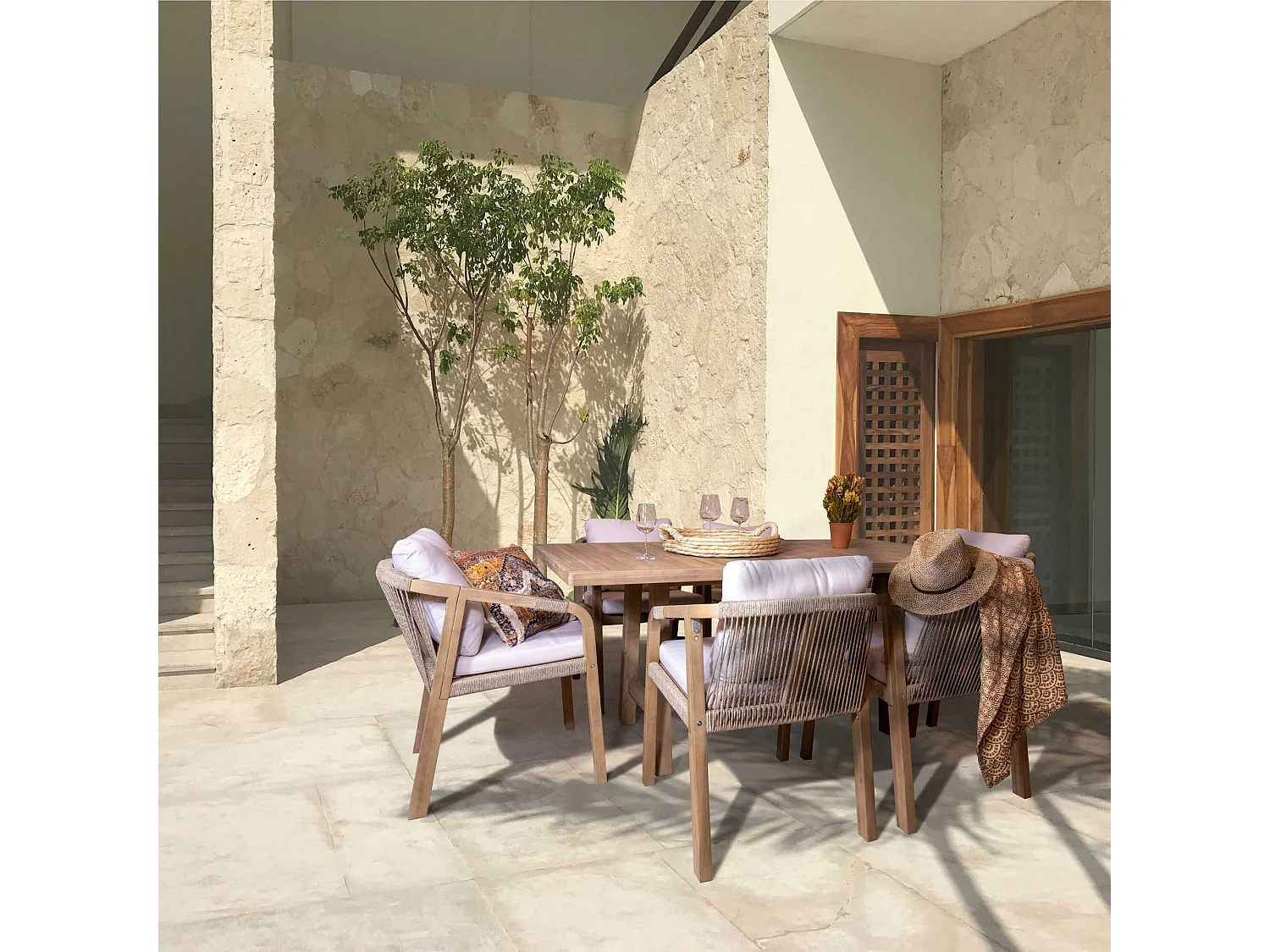 Now's Home - Ensemble De Jardin Table Et Chaises En Bois D'acacia 6 Places