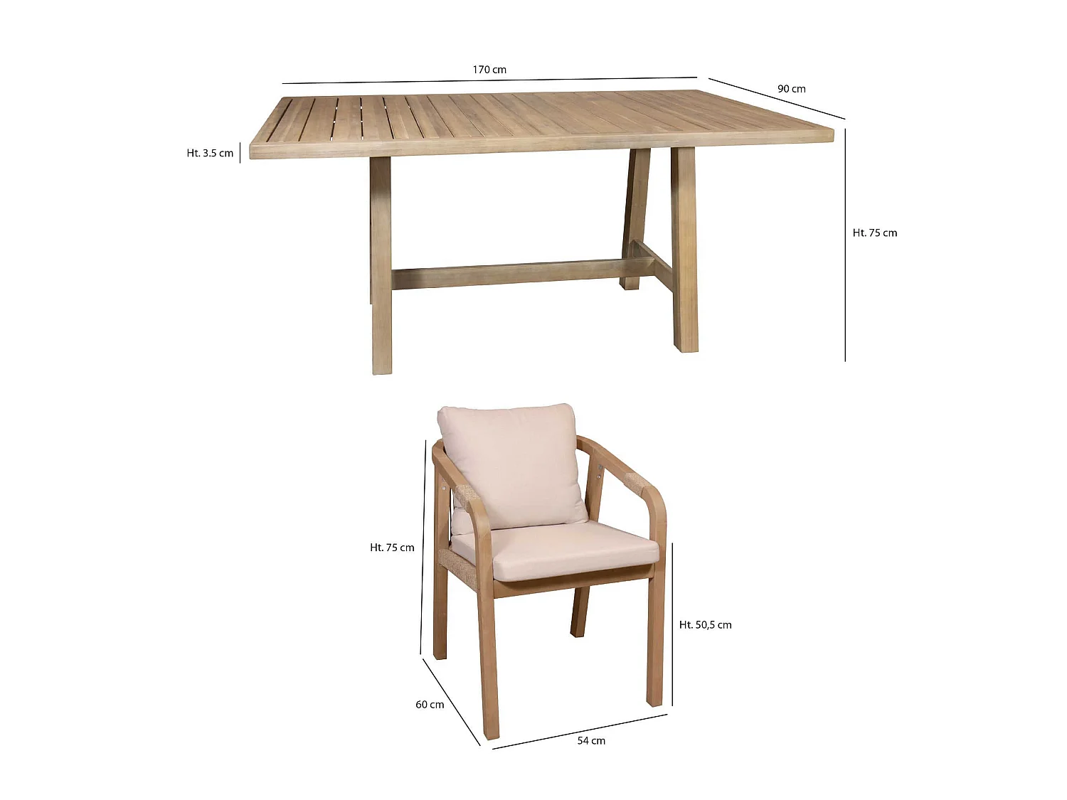 Now's Home - Ensemble De Jardin Table Et Chaises En Bois D'acacia 6 Places