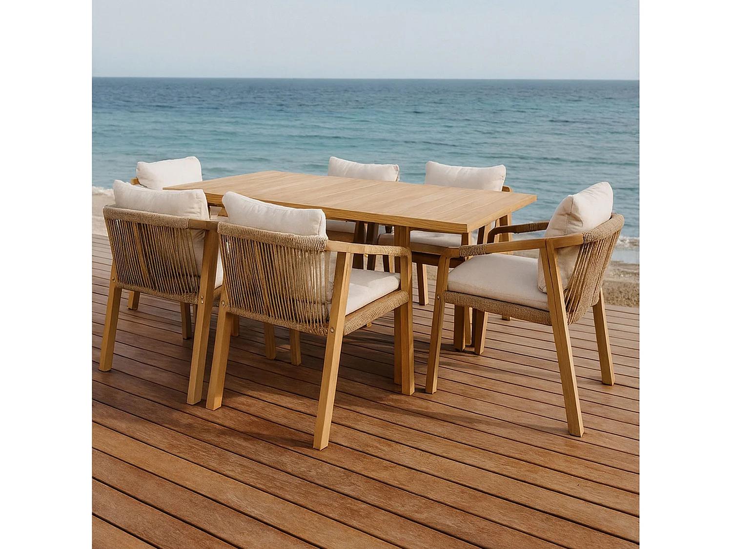 Now's Home - Ensemble De Jardin Table Et Chaises En Bois D'acacia 6 Places