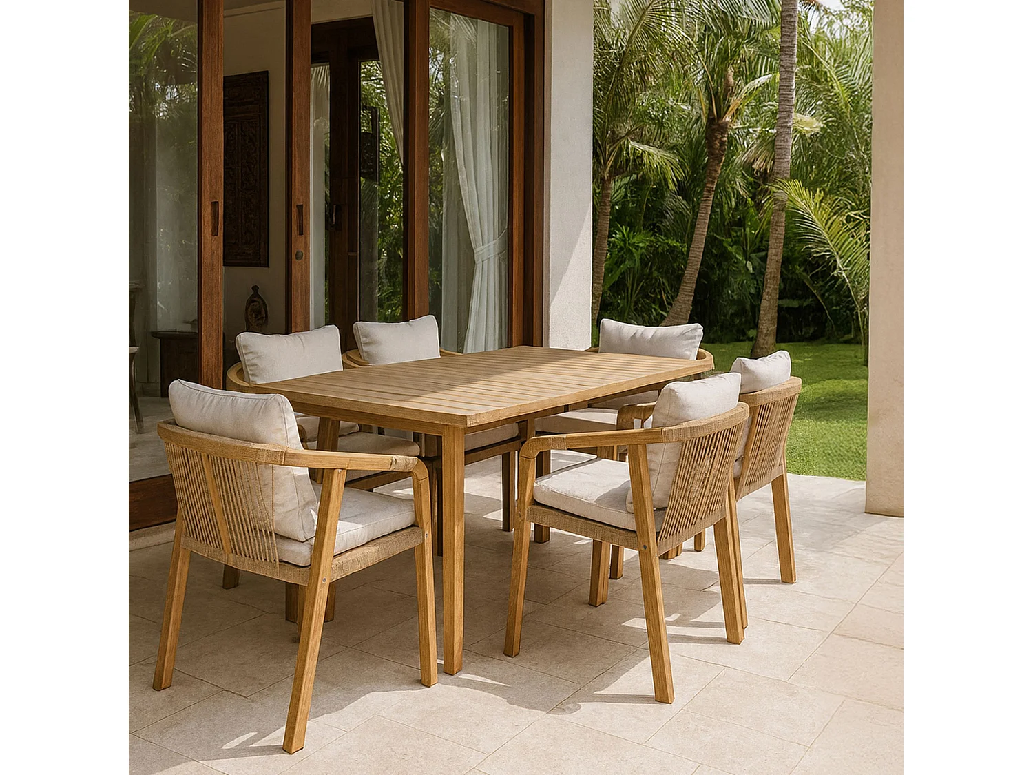 Now's Home - Ensemble De Jardin Table Et Chaises En Bois D'acacia 6 Places