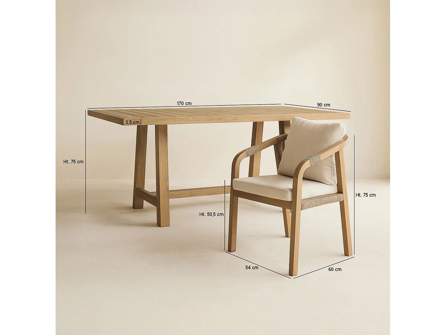 Now's Home - Ensemble De Jardin Table Et Chaises En Bois D'acacia 6 Places