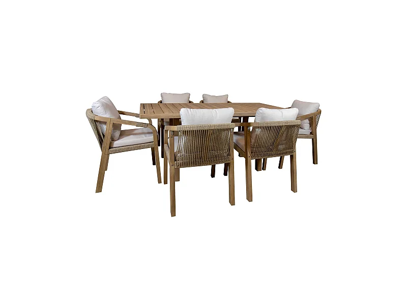 Now's Home - Ensemble De Jardin Table Et Chaises En Bois D'acacia 6 Places