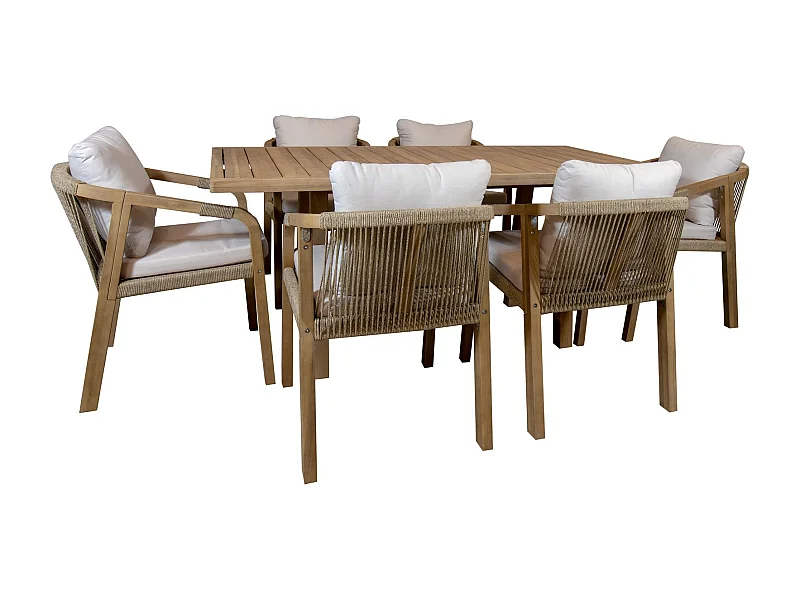 Now's Home - Ensemble De Jardin Table Et Chaises En Bois D'acacia 6 Places