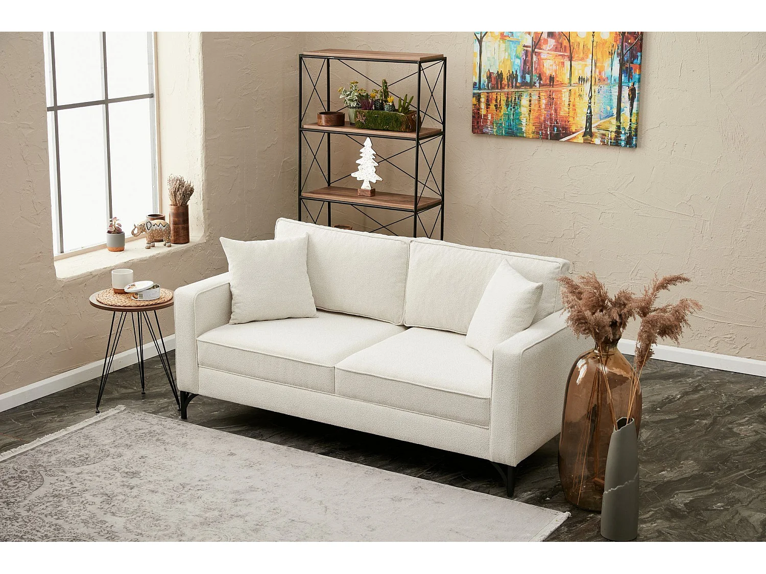 Sofá Altadena 384, De color marrón claro, 180x91x83cm, Tapiz, Patas: Metal