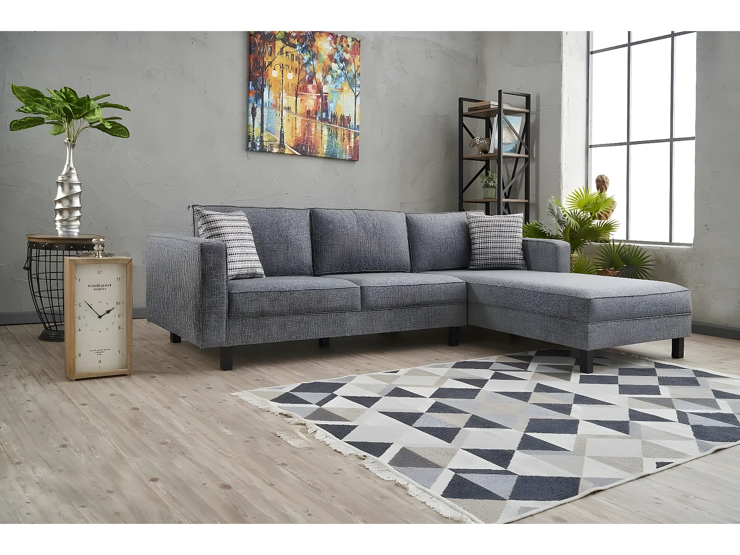 Canapé d'angle à droite Hraya Lin Gris