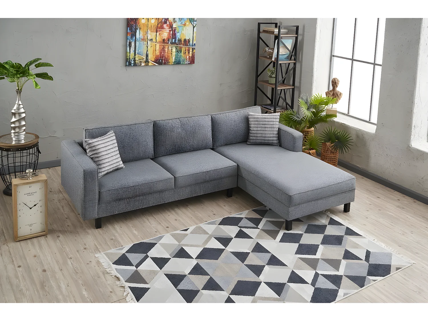 Canapé d'angle à droite Hraya Lin Gris