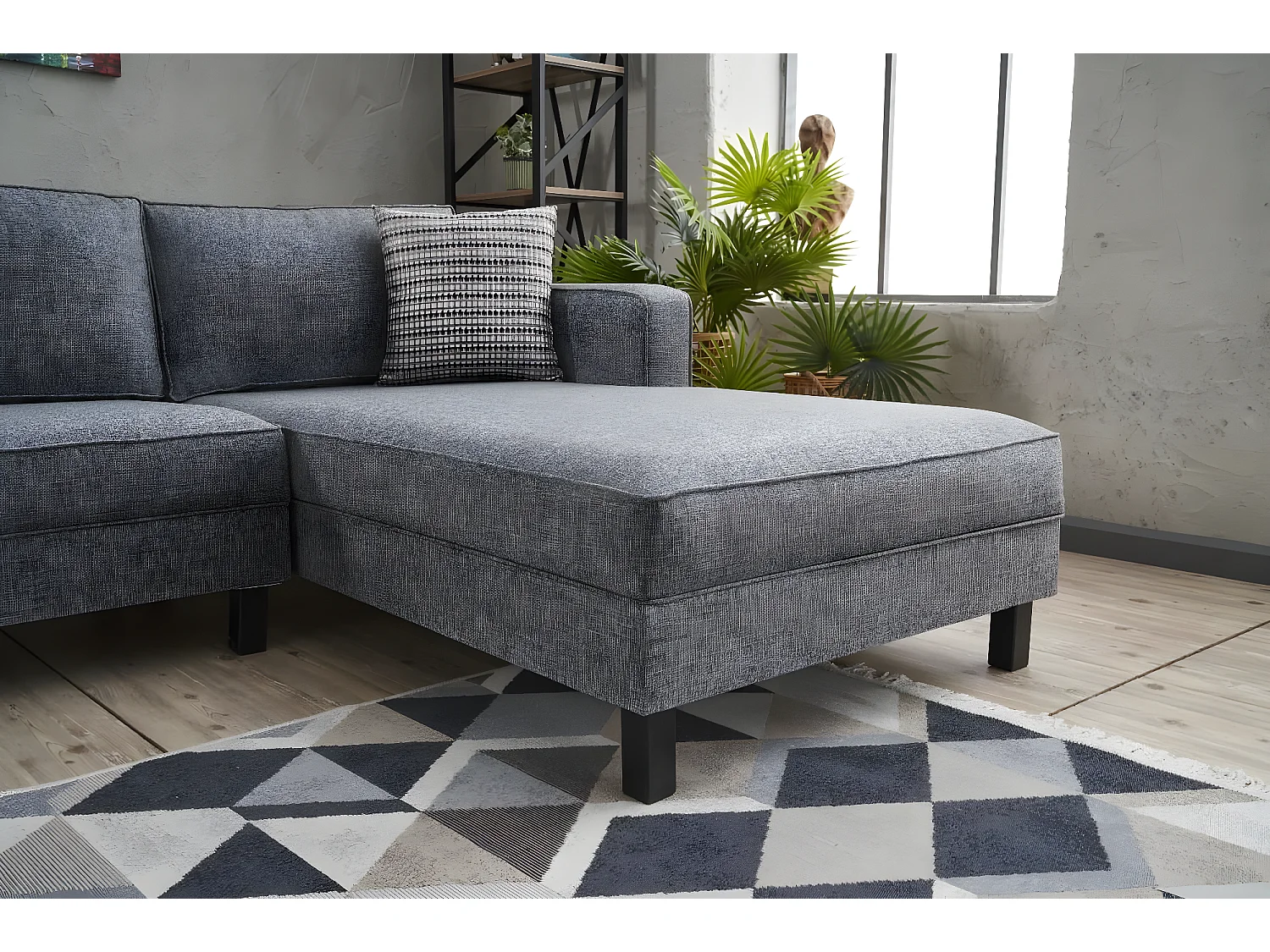 Canapé d'angle à droite Hraya Lin Gris