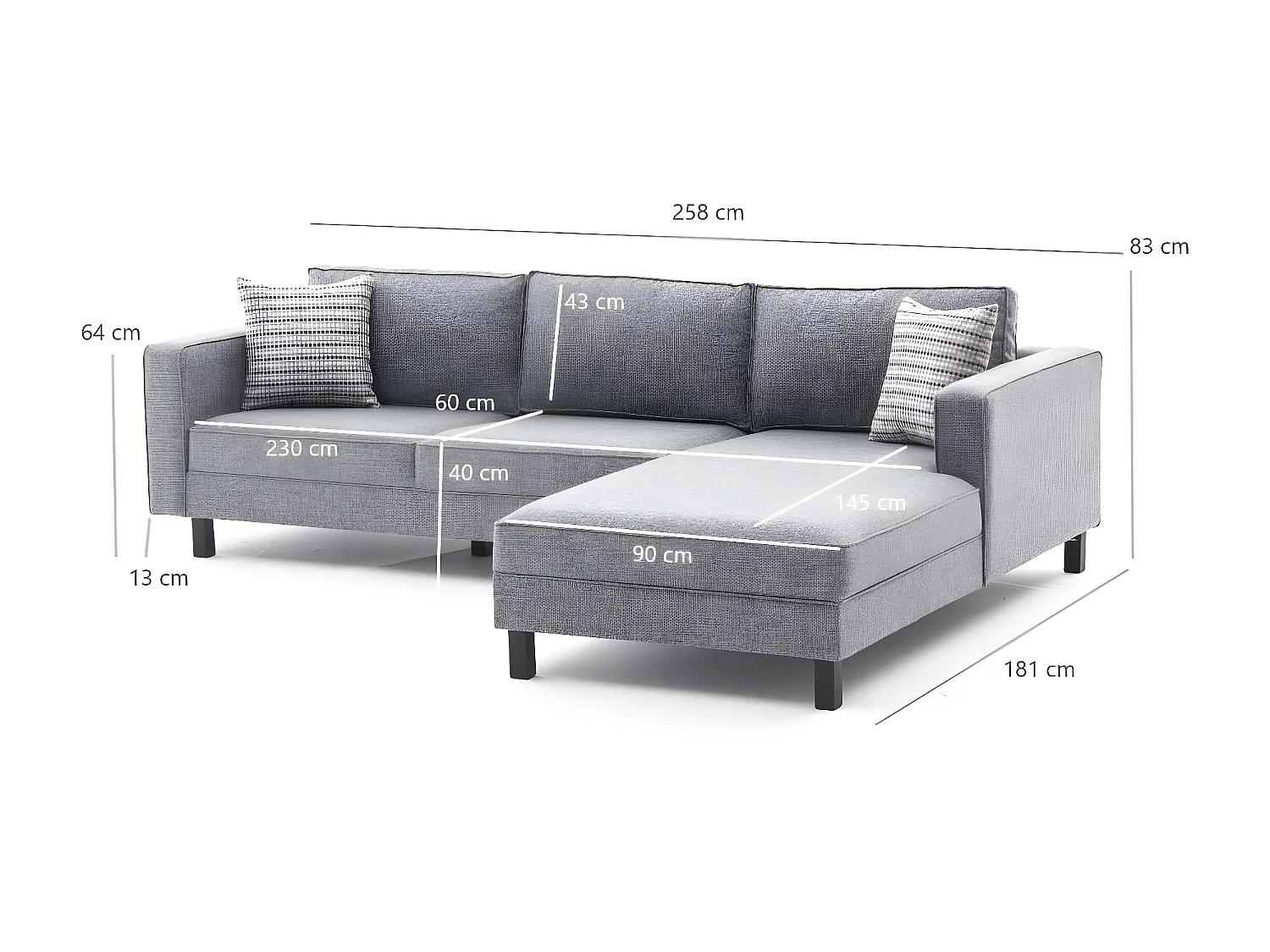 Hoekbank grijs linnen stof Kalena 258 cm-juiste hoek