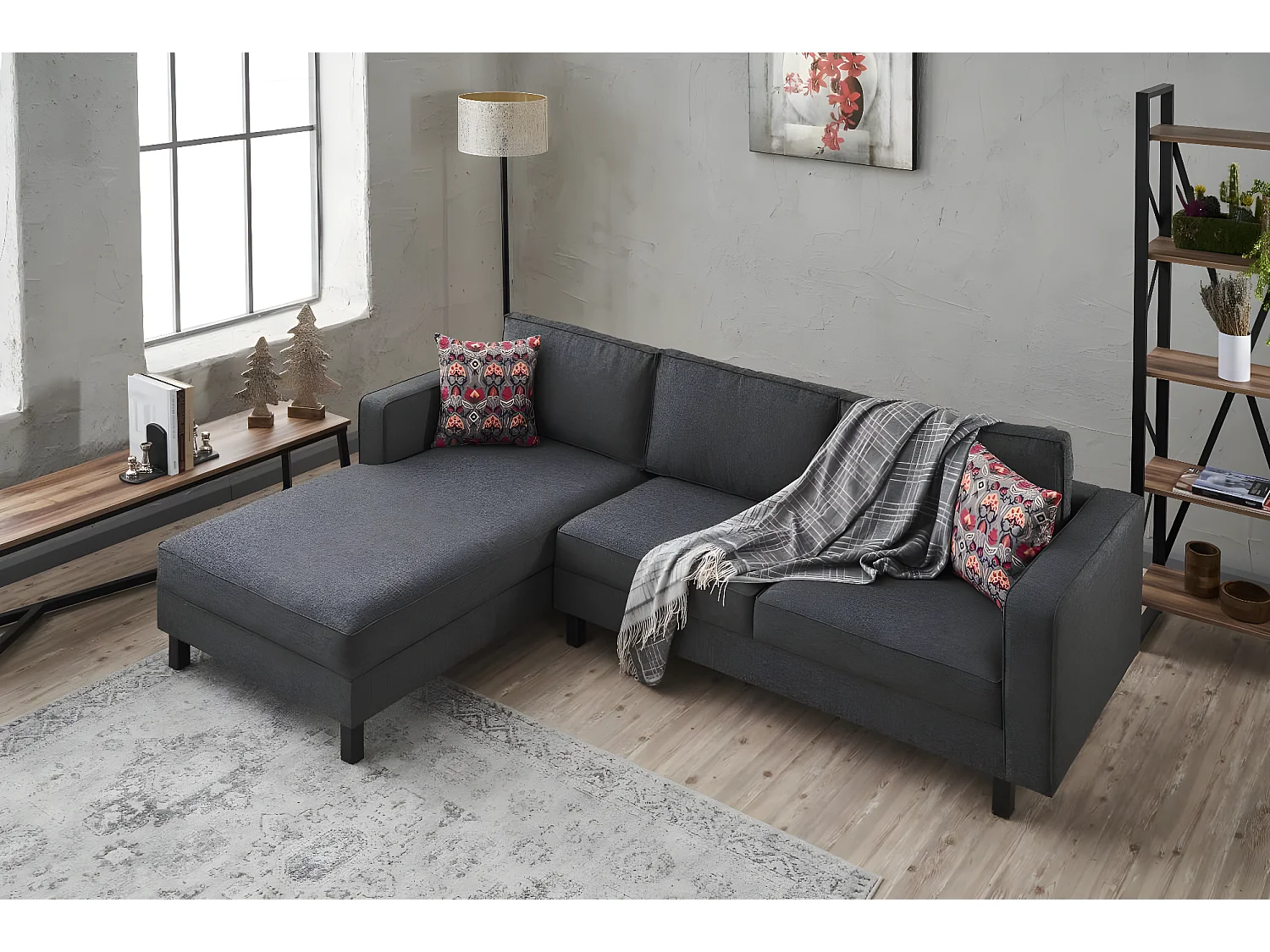 Canapé d'angle à gauche Hraya Lin Anthracite