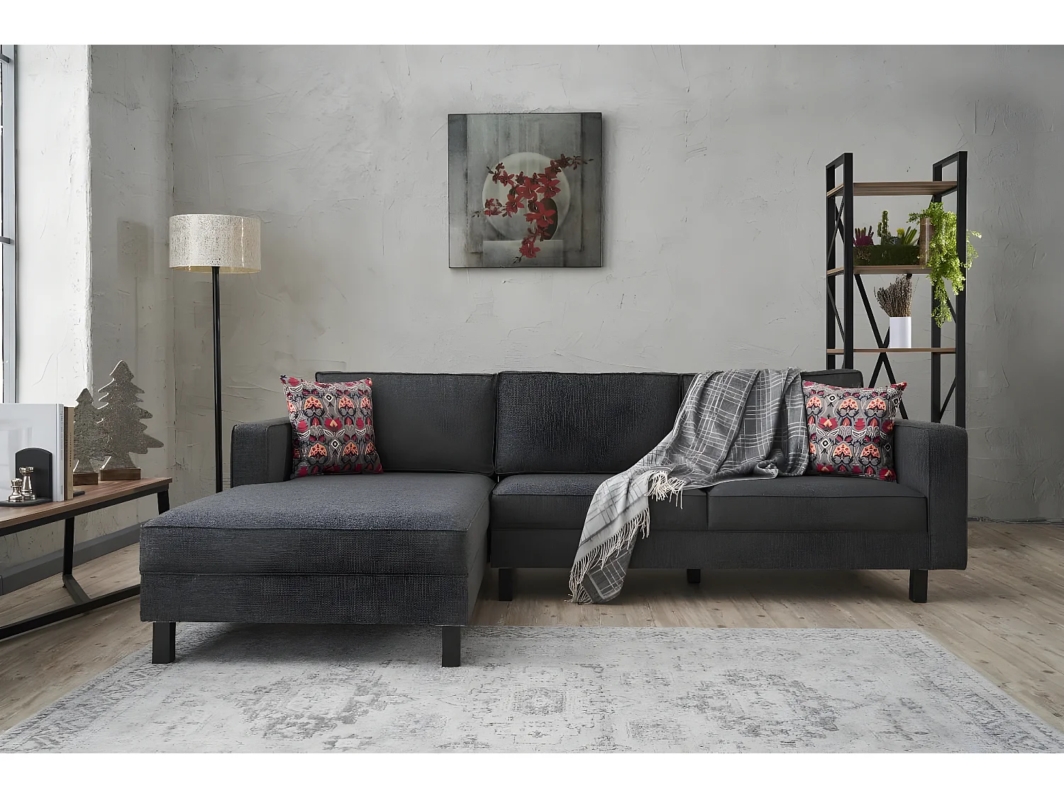 Kalena antraciet linnen stoffen hoekbank 258 cm-linkerhoek