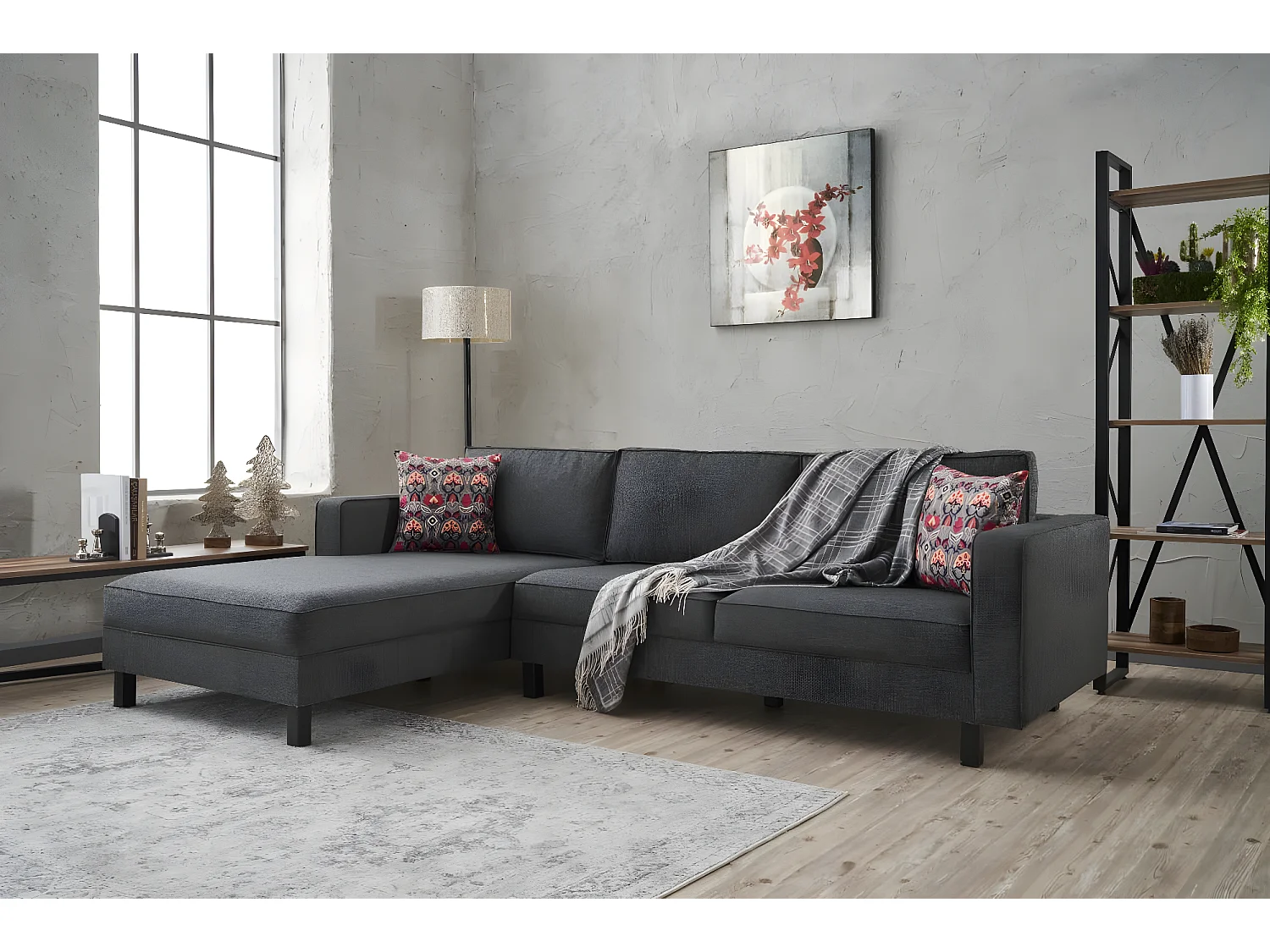 Kalena antraciet linnen stoffen hoekbank 258 cm-linkerhoek