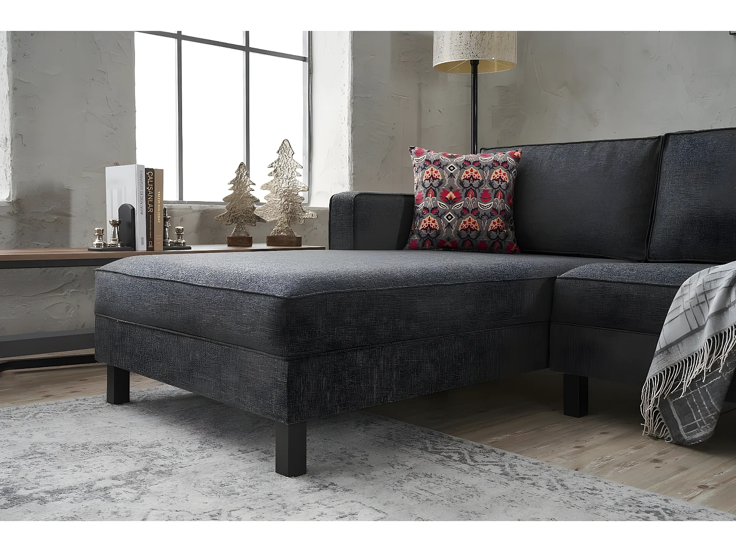 Kalena antraciet linnen stoffen hoekbank 258 cm-linkerhoek