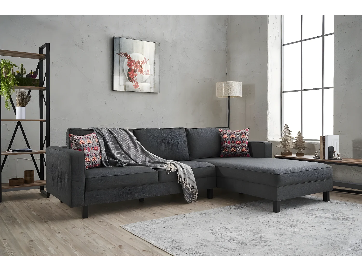 Canapé d'angle à droite Hraya Lin Anthracite