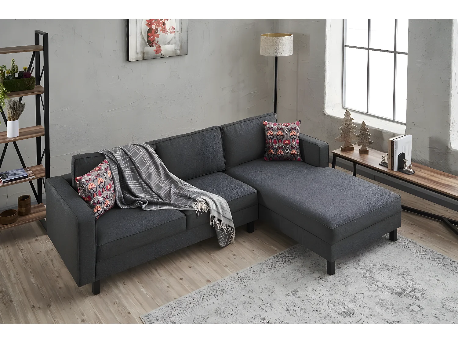 Canapé d'angle à droite Hraya Lin Anthracite