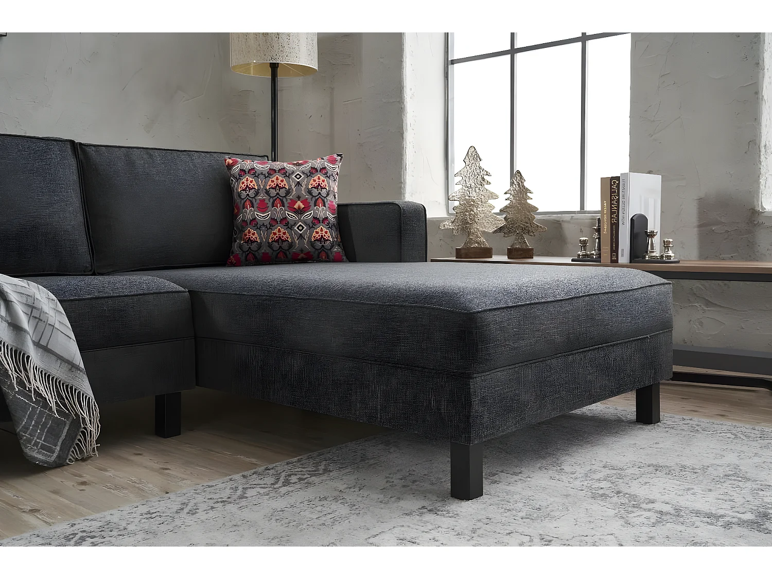 Canapé d'angle à droite Hraya Lin Anthracite