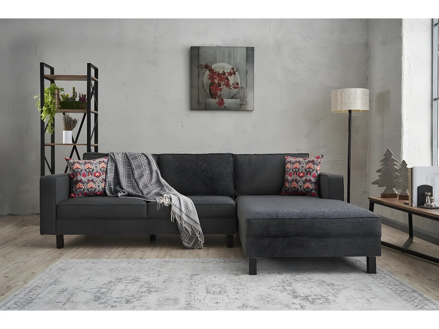 Kalena antraciet linnen stoffen hoekbank 258 cm-juiste hoek