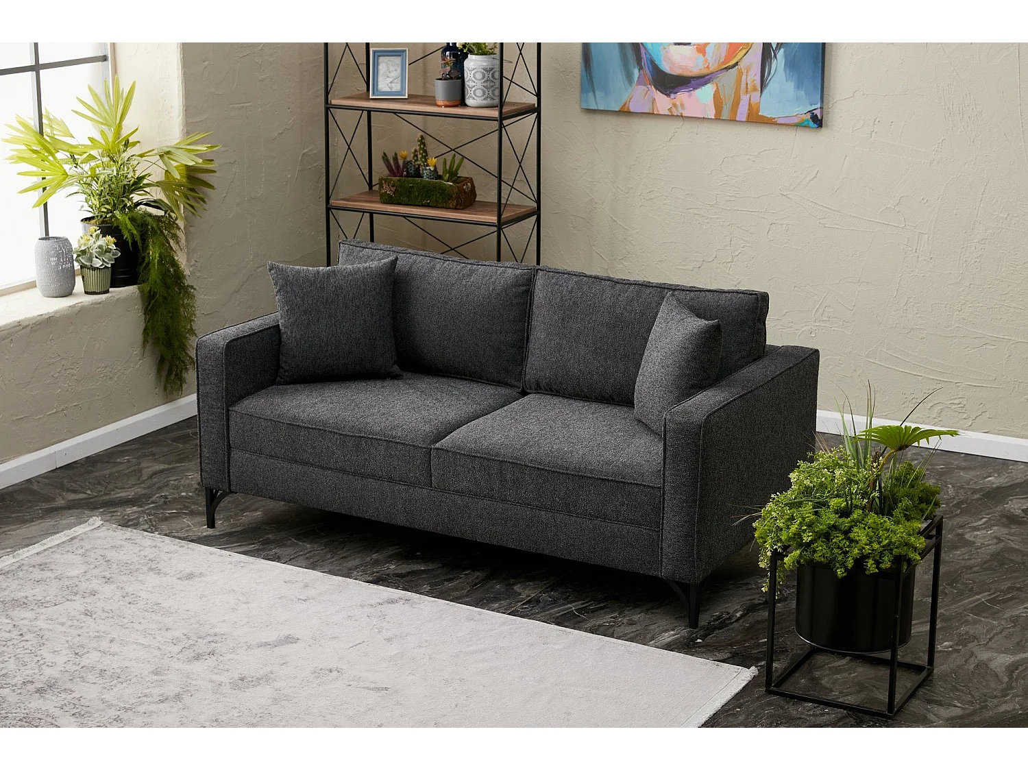 Sofá Altadena 384, Gris, 180x91x83cm, Tapiz, Patas: Metal