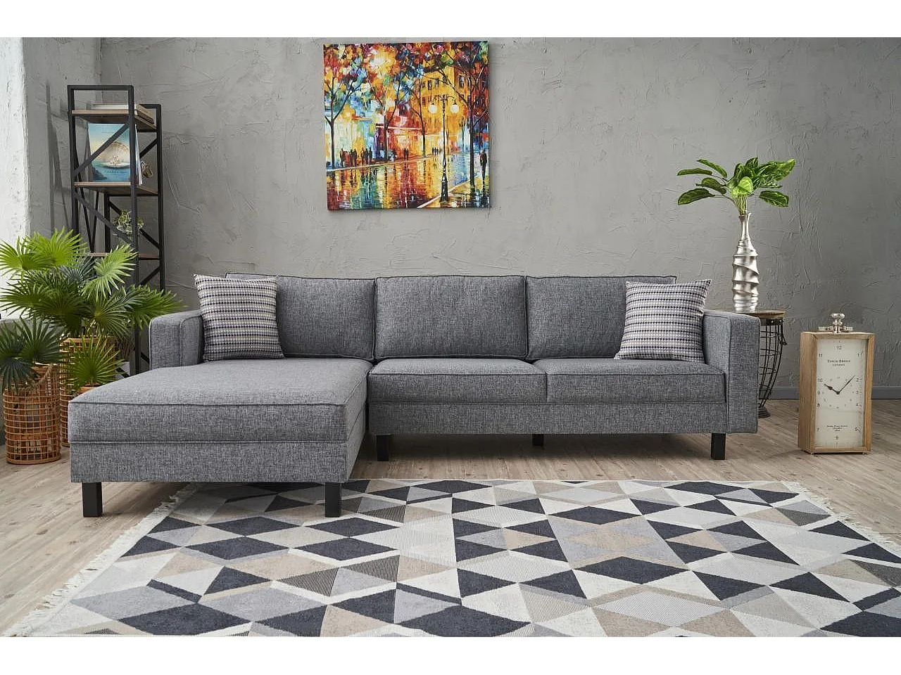 Canapé d'angle à gauche Hraya Lin Gris