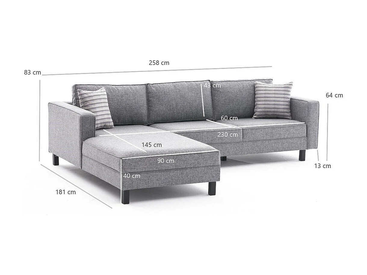 Canapé d'angle à gauche Hraya Lin Gris