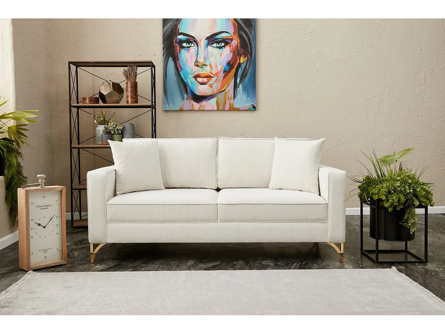 Sofá Altadena 384, De color marrón claro, 180x91x83cm, Tapiz, Patas: Metal