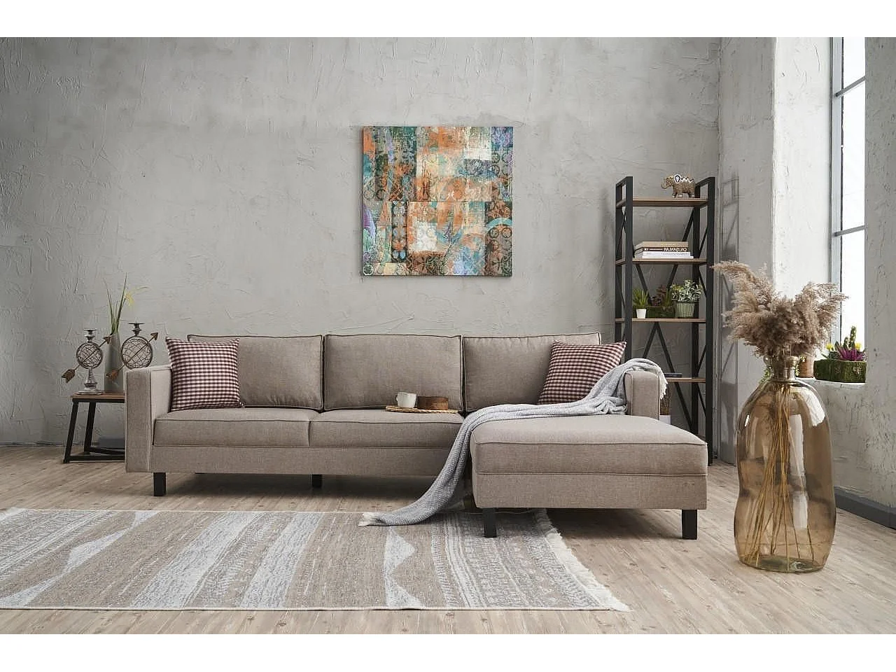 Kalena hoekbank van beige linnen stof 258 cm-juiste hoek