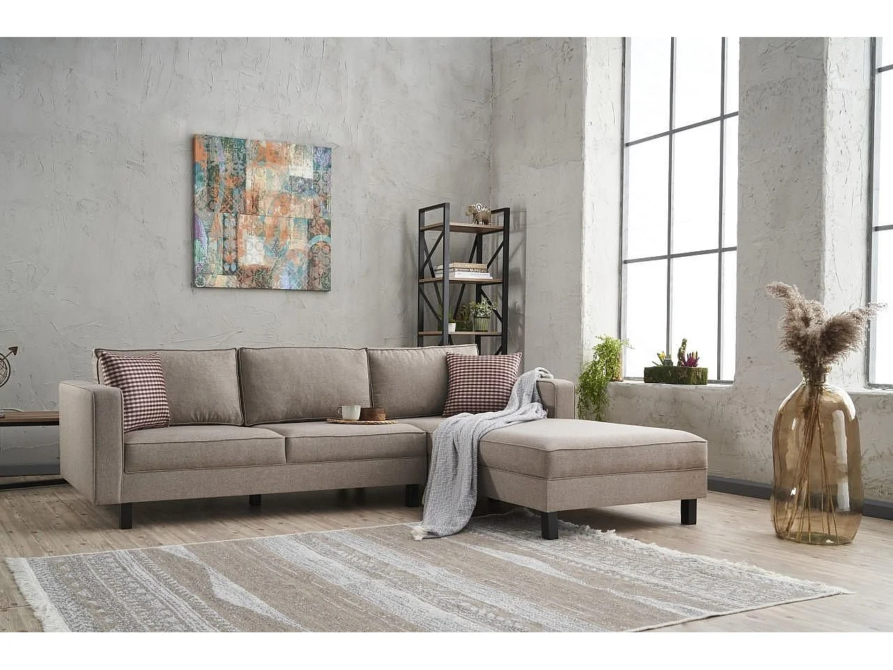 Kalena hoekbank van beige linnen stof 258 cm-juiste hoek