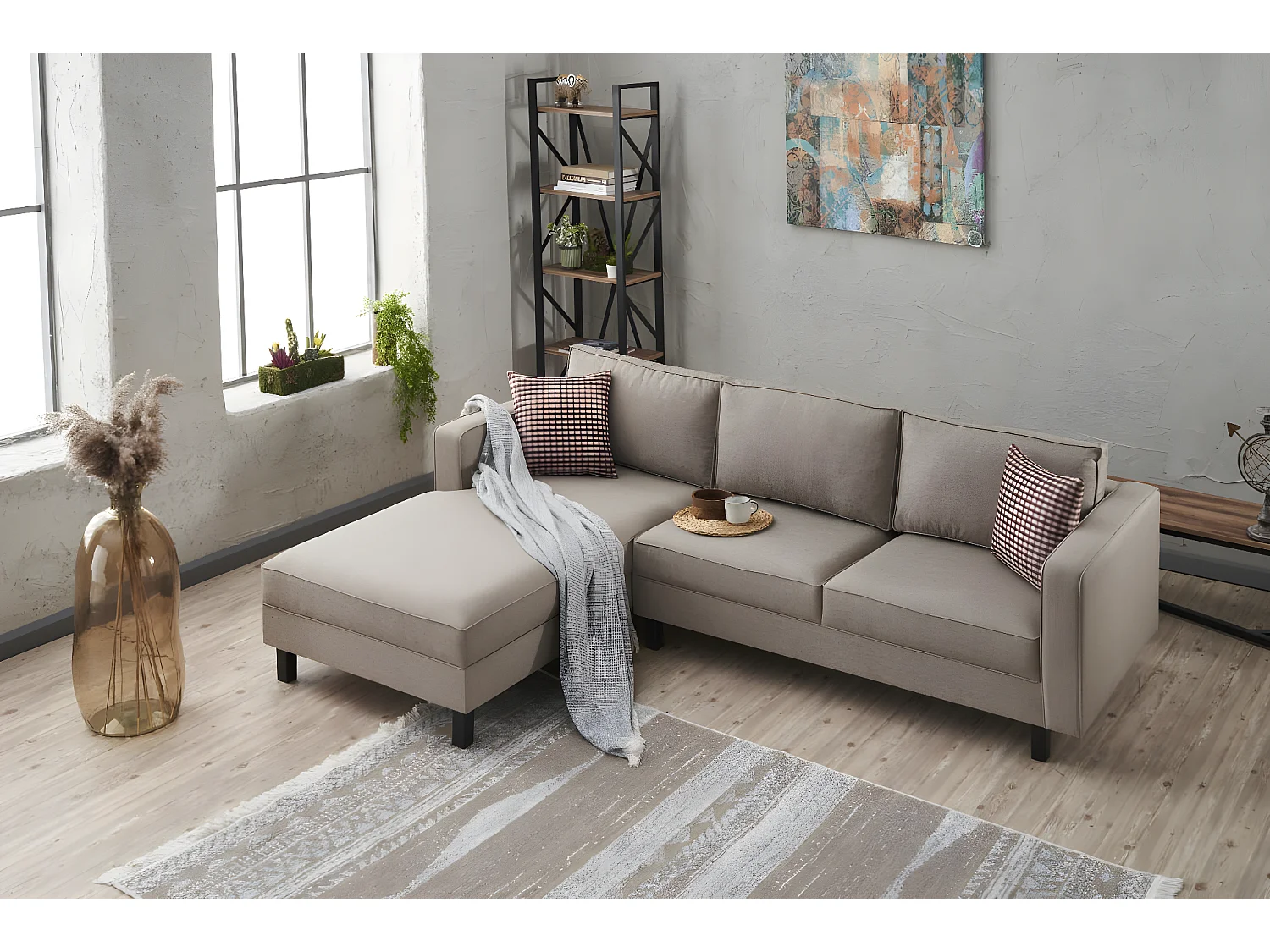 Canapé d'angle à gauche Hraya Lin Blanc crème