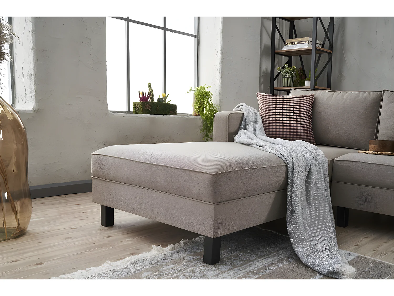 Canapé d'angle à gauche Hraya Lin Blanc crème