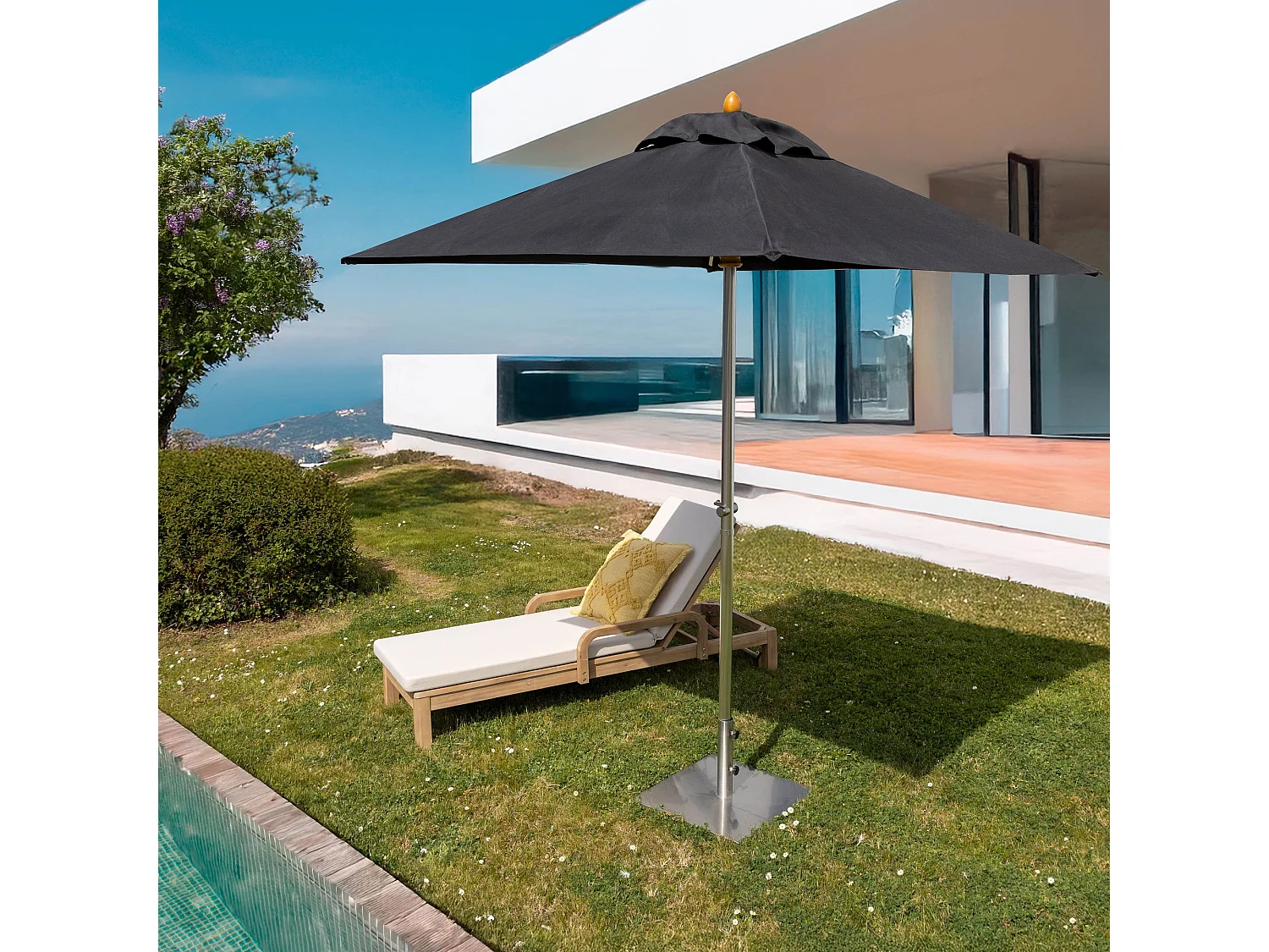 Now's Home - Parasol En Aluminium Et Toile Noire 200cm