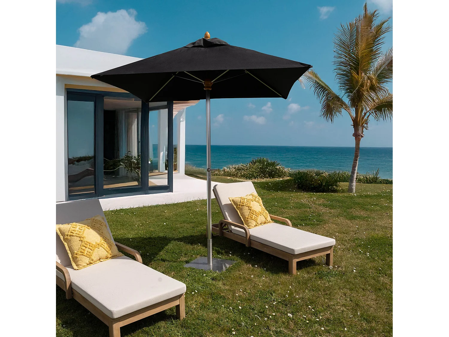 Now's Home - Parasol En Aluminium Et Toile Noire 200cm
