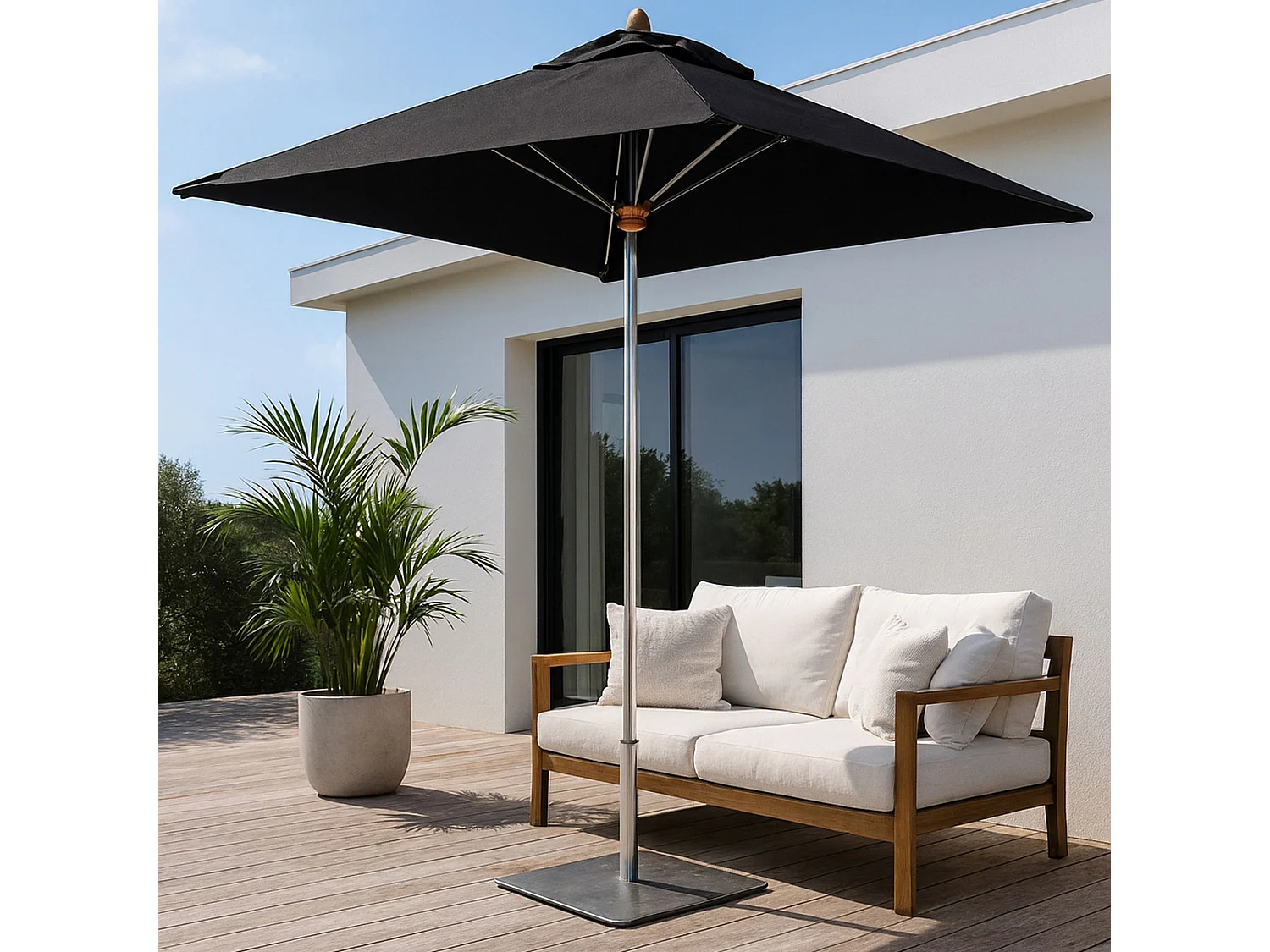 Now's Home - Parasol En Aluminium Et Toile Noire 200cm