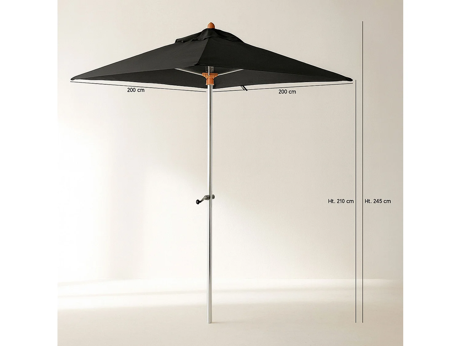 Now's Home - Parasol En Aluminium Et Toile Noire 200cm