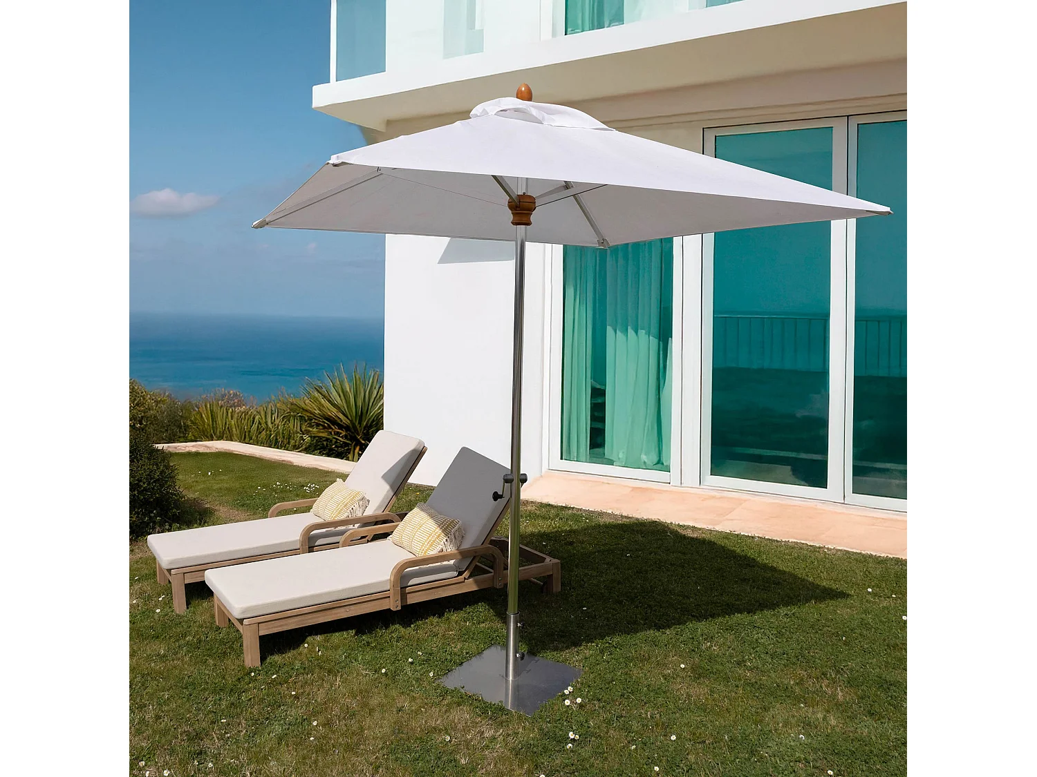 Now's Home - Parasol En Aluminium Et Toile Blanc 200cm