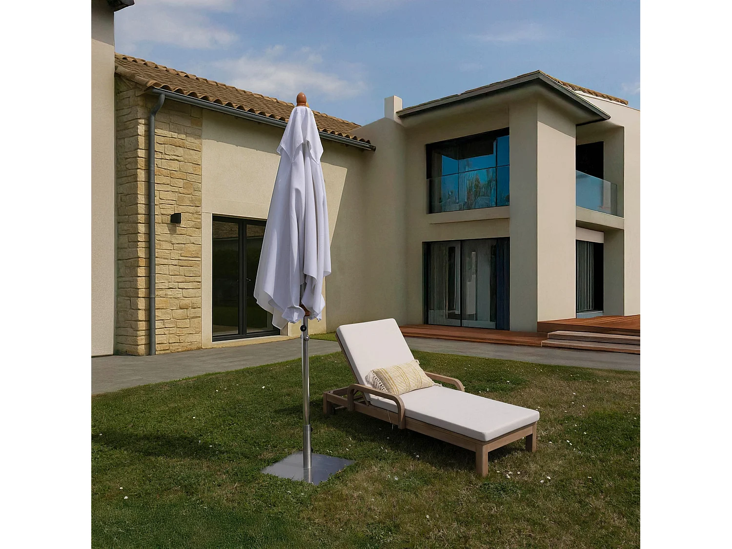 Now's Home - Parasol En Aluminium Et Toile Blanc 200cm