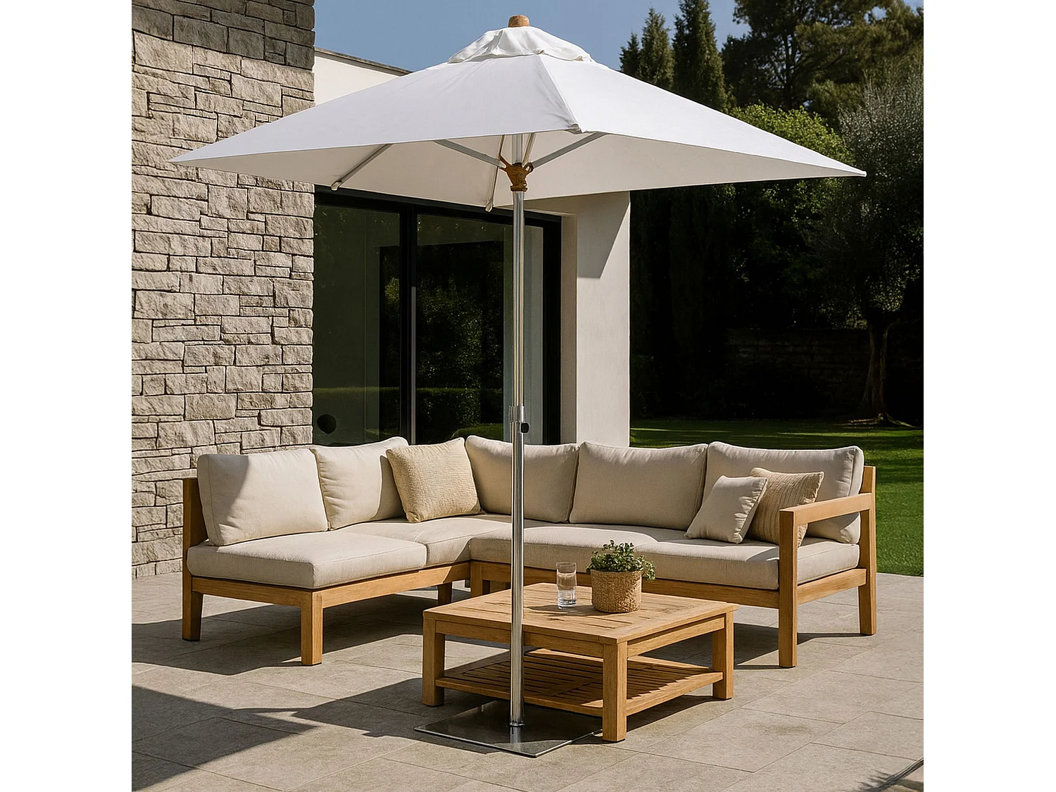 Now's Home - Parasol En Aluminium Et Toile Blanc 200cm