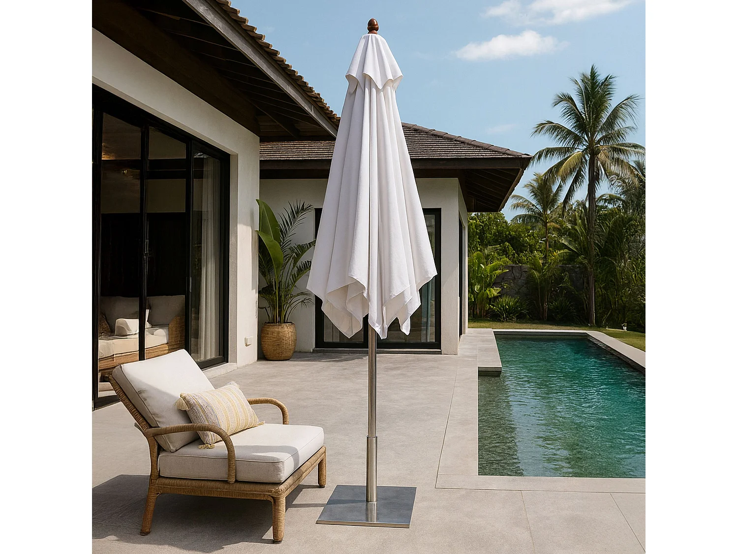 Now's Home - Parasol En Aluminium Et Toile Blanc 200cm