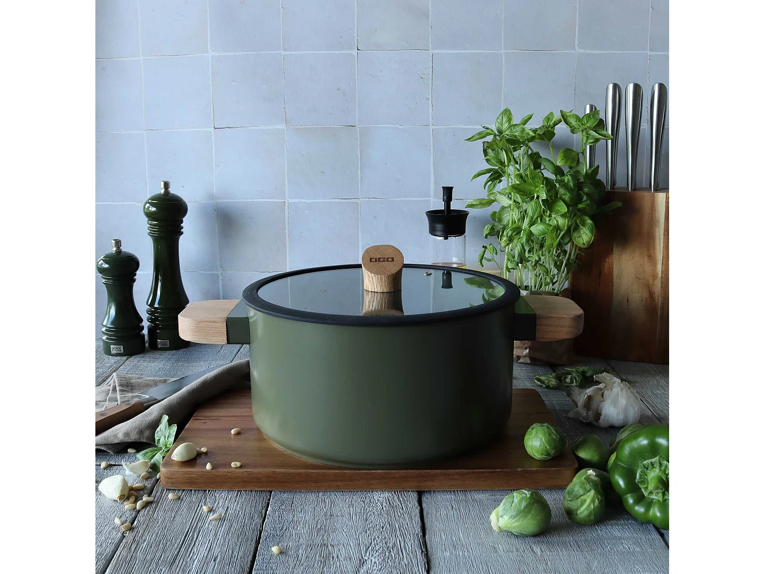 Ogo Living - Faitout Ector 24cm En Aluminium Kaki Avec Manche En Bois