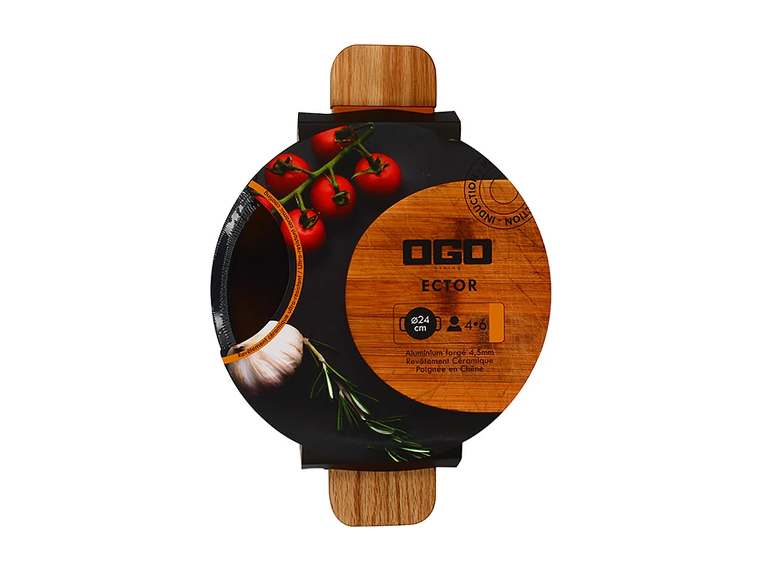 Ogo Living - Faitout Ector 24cm En Alu Revetement Ceramique Jaune Avec Manche Bois