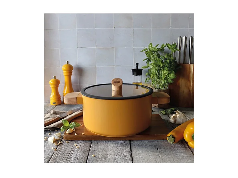 Ogo Living - Faitout Ector 24cm En Alu Revetement Ceramique Jaune Avec Manche Bois